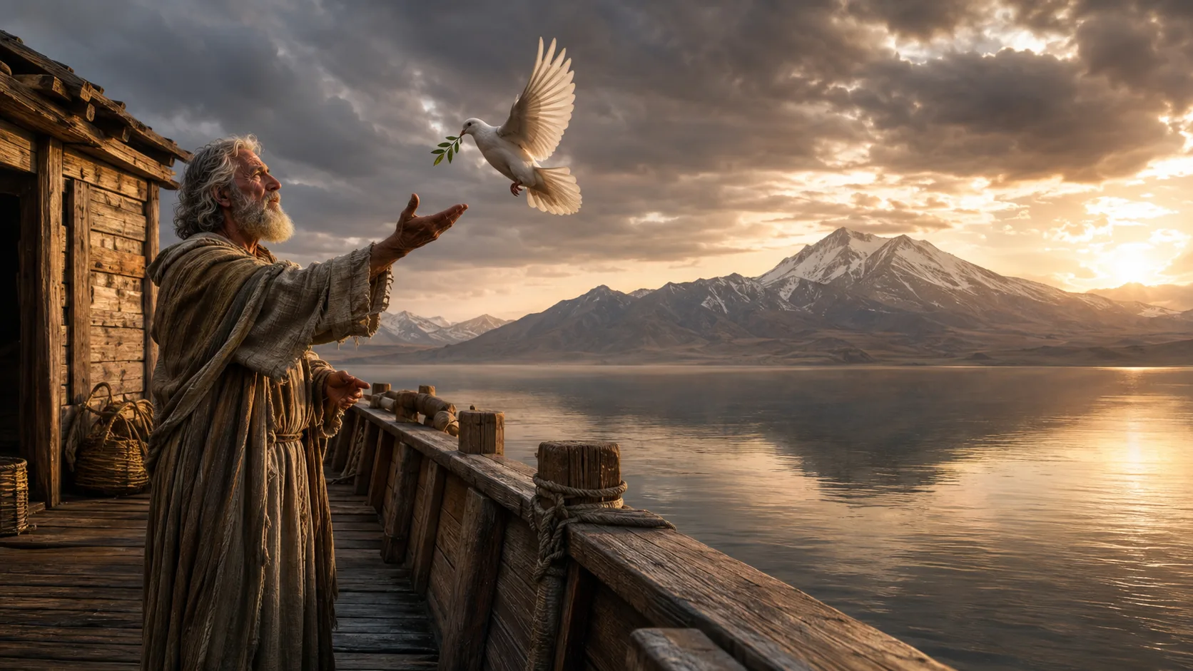 Biblical scene illustrating Genesis chapter 8