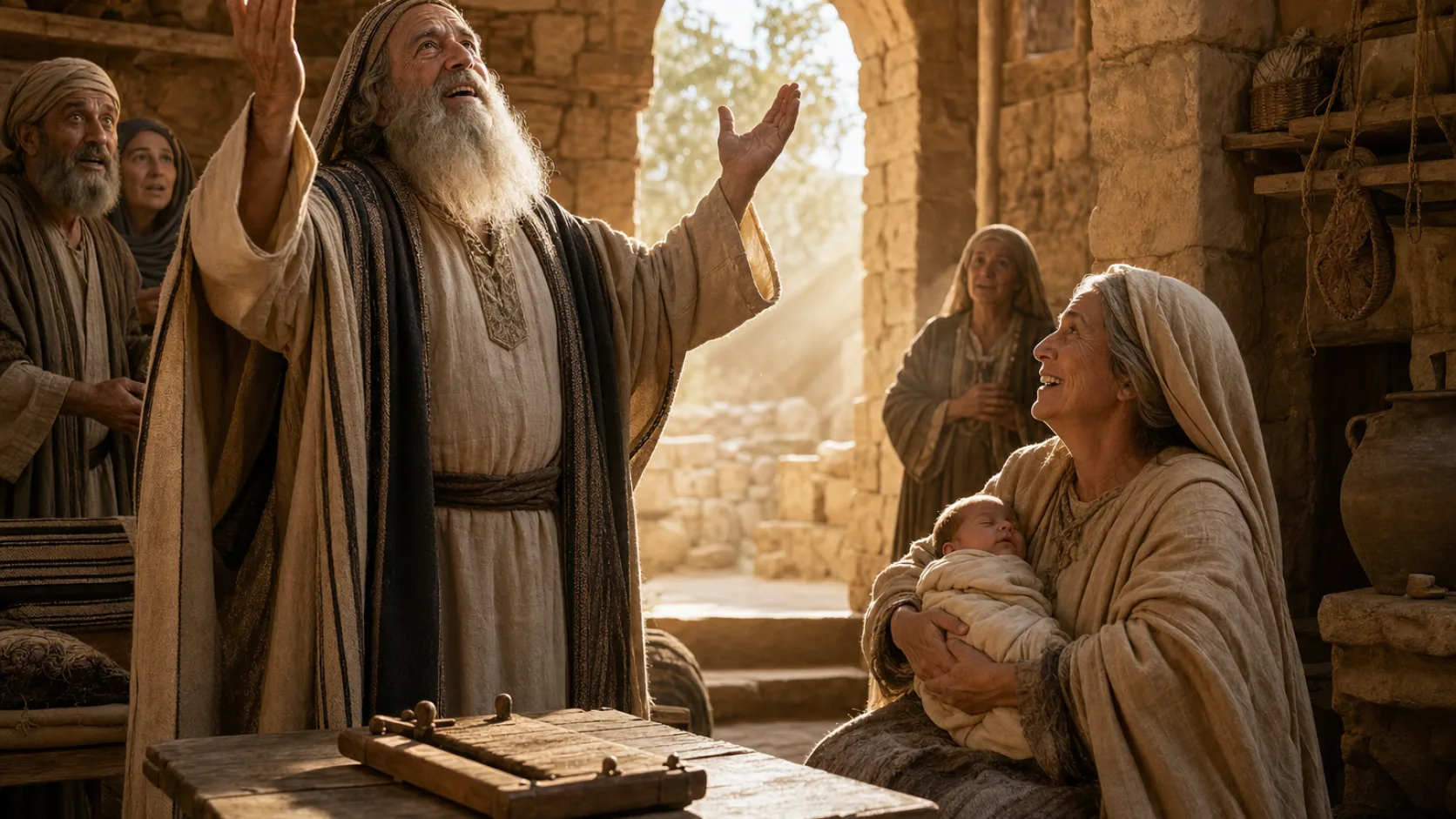 Biblical scene illustrating Zechariah's Benedictus