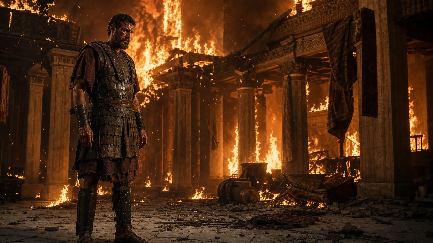 Biblical scene illustrating Zimri Burns the Palace and Dies